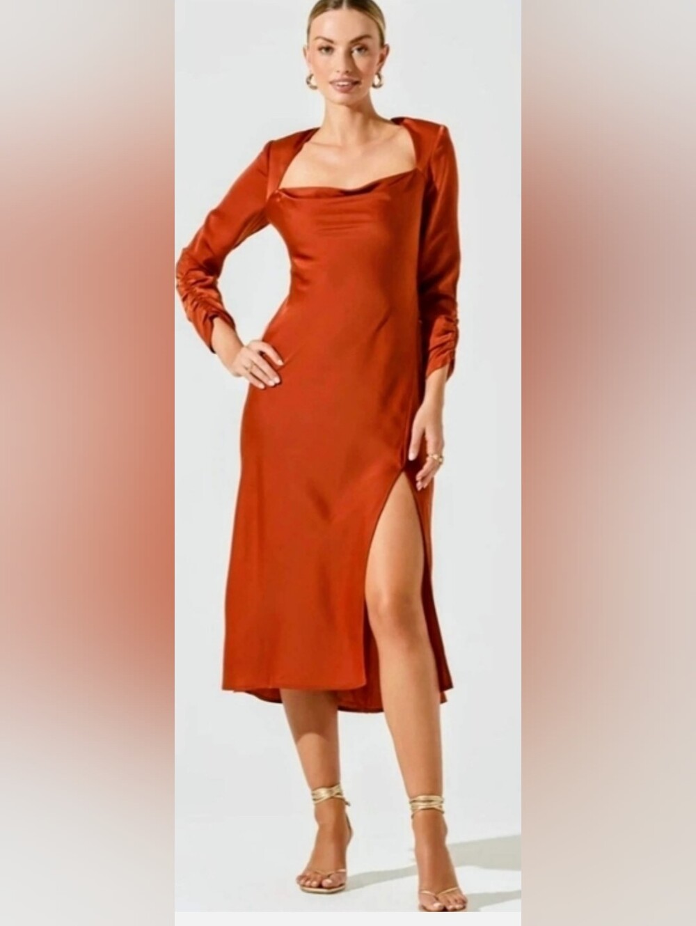 NWOT! ASTR Fall Formal Anthro Gracie Open Back Women's Midi Party Satin Dress XS